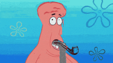 patrick star from spongebob smoking a pipe with a flower in the background