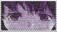 a close up of a person 's face with purple eyes in a mosaic .