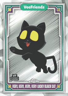 a very very very lucky black cat is featured on a topps chrome card
