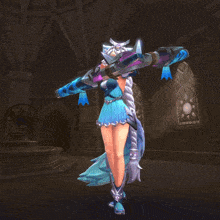 a video game character is holding a sword and shield