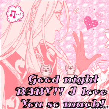 a pink greeting card that says good night baby