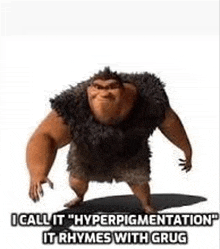 a cartoon character from the movie croods is standing on a white background with a caption .