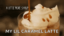 a little more syrup my lil caramel latte is being poured into a glass