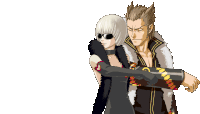 a man and a woman are standing next to each other and one is pointing