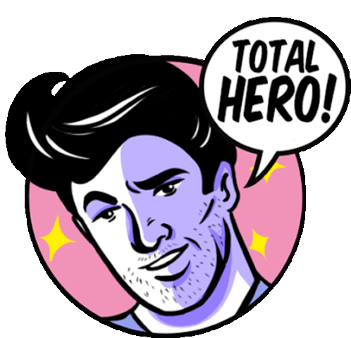 Handsome Man Saying "Total Stud!" Sticker - Obscure Emotions Total Hero Smirk Stickers
