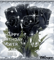 black roses sparkle happy birthday greetings flower