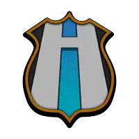 a shield with the letter h on it and a blue stripe
