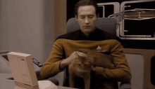 Data Petting His Cat, Spot - Star Trek GIF - Star Trek Spot Spot The Cat GIFs