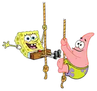 spongebob and patrick are hanging on ropes together