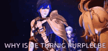 a screenshot of a video game with the words why is he turning purple