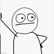 a black and white drawing of a stick figure with a stick in his hand making a funny face .