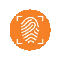 an orange circle with a white fingerprint inside of it