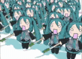 a bunch of anime characters are standing in a line