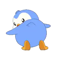 a blue penguin with a white face and orange beak