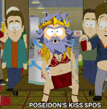 a cartoon of poseidon 's kiss pos with a group of people