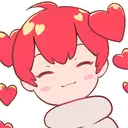 a cartoon girl with red hair and hearts in her hair is hugging herself .