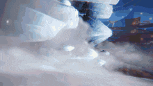 a pixelated image of a person riding a snowboard in the snow