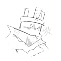 a black and white drawing of a person wearing a crown and a hat .
