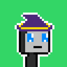 a pixel art of a witch with a rainbow coming out of her mouth