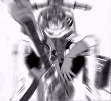 a black and white drawing of a person riding a motorcycle with a gun .