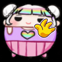 a cartoon drawing of a girl with a heart and a yellow hand on her face