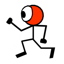a stick figure with a red ball on his head