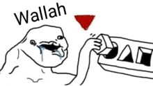 a cartoon of a man crying and holding a box with a red triangle .