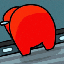 a red among us character is standing next to a wall