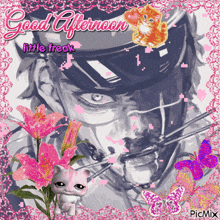 a picture of a man with flowers and butterflies and the words good afternoon