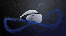 a virtual reality headset is surrounded by blue and red waves