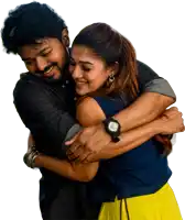 a man wearing a watch is hugging a woman who is wearing a yellow skirt
