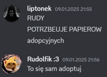 a screenshot of a conversation between rudolfik and liptonek
