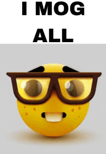 a yellow smiley face with glasses and the words i mog all