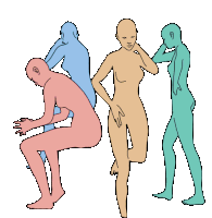 a group of naked people are standing in a row with one of them sitting down