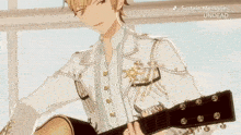 a man in a white jacket is playing a guitar with the words sustain memories undead written below him