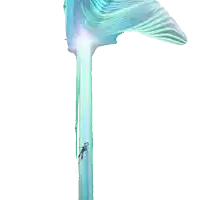 a mermaid tail is visible on a blue pole with a white background