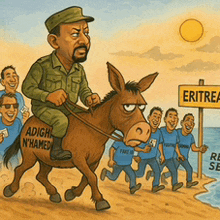 a cartoon of a man riding a donkey with the word eritrea on it