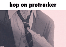 a picture of a man in a suit and tie with the words hop on protracker below it