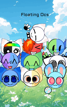 a group of cartoon characters are stacked on top of each other with the words " floating ocs " on the bottom