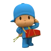 a cartoon character is holding a red drum and sticks