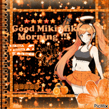 a picture of a girl with the words good morning on the top