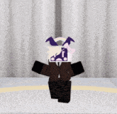 a cartoon character with the letter f on his head sits on a chair