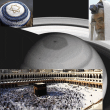 a collage of images includes a star on a hat and a man with glasses