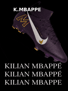 a purple nike soccer boot with the name kilian mbappe