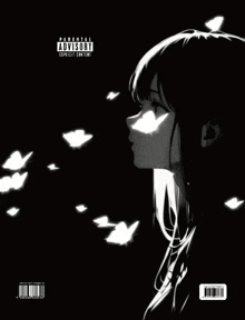 a black and white picture of a girl with a parental advisory explicit content