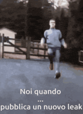 a man with a prosthetic leg is running down a street .