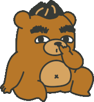 a cartoon bear with a mustache is covering his nose with his hand