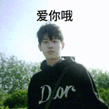 a young man wearing a black dior hoodie is standing in front of trees