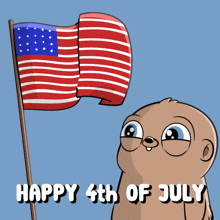 a cartoon of a squirrel waving an american flag with the words happy 4th of july below it