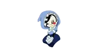 a cartoon character is wearing a blue hooded cape with shark teeth .